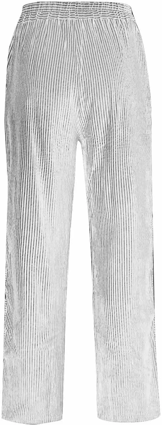 Button Striped Linen Pants Women Elastic High Waist Wide Leg Pants Summer Lightweight Beach Lounge Trousers w/Pockets