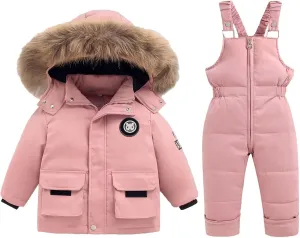 BYFRI Toddler Snow Suits Boys Girls Hooded Down Jacket & Ski Bib Pants Set Baby Snowsuit Coat Infant Winter Jumpsuit 18M-4T