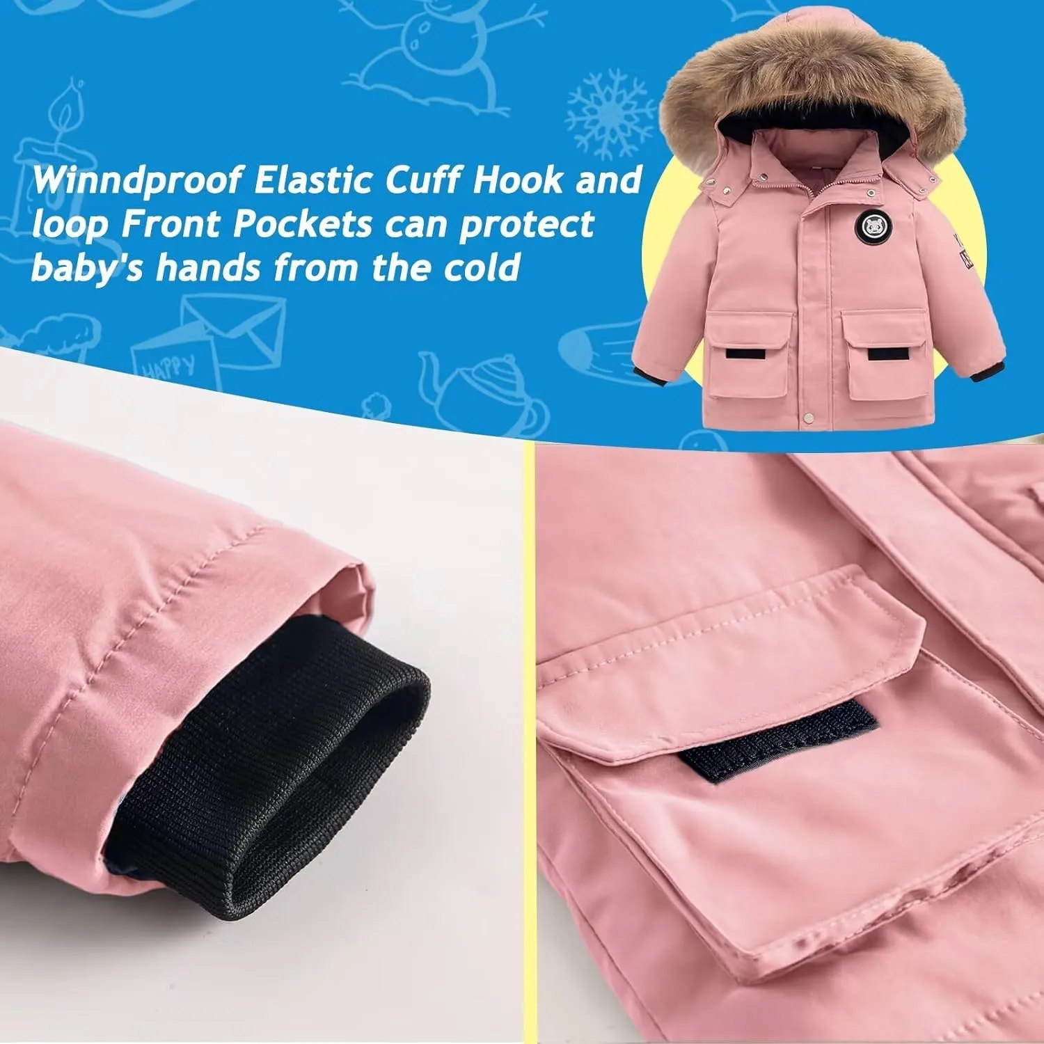 BYFRI Toddler Snow Suits Boys Girls Hooded Down Jacket & Ski Bib Pants Set Baby Snowsuit Coat Infant Winter Jumpsuit 18M-4T