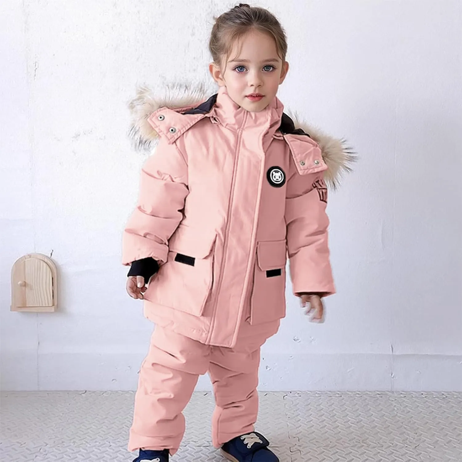 BYFRI Toddler Snow Suits Boys Girls Hooded Down Jacket & Ski Bib Pants Set Baby Snowsuit Coat Infant Winter Jumpsuit 18M-4T