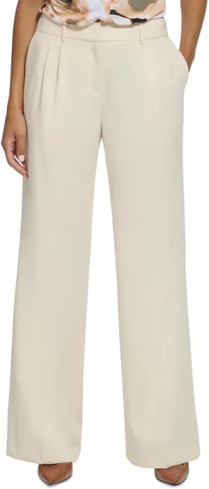 Calvin Klein Womens Pleated Wide Leg Pants Beige 8