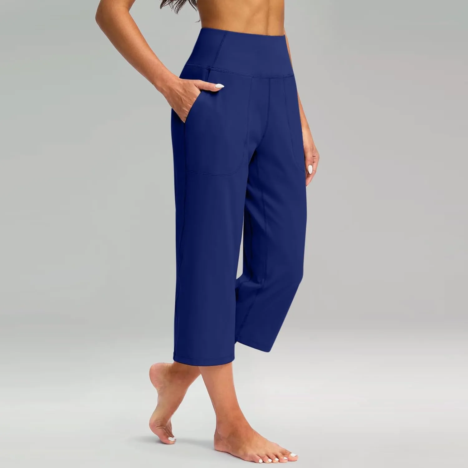 Capri Pants for Women Summer Wide Leg Capri Pants with Pockets Tummy Control Yoga Capris Plus Size Cropped Pant