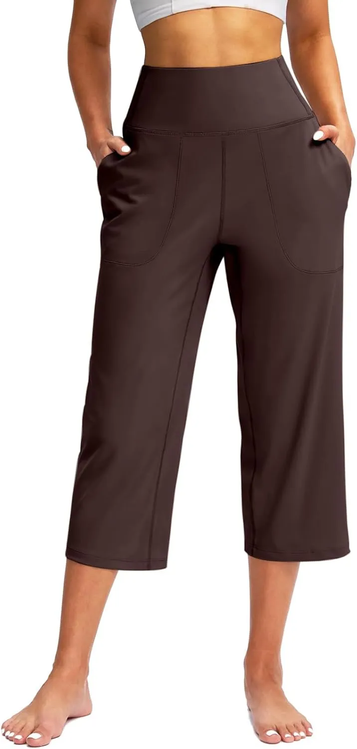 Capri Pants for Women Summer Wide Leg Capri Pants with Pockets Tummy Control Yoga Capris Plus Size Cropped Pant