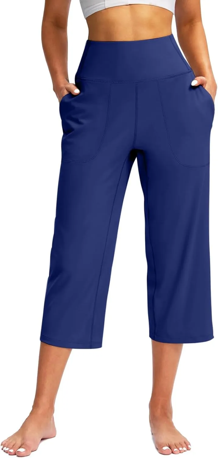 Capri Pants for Women Summer Wide Leg Capri Pants with Pockets Tummy Control Yoga Capris Plus Size Cropped Pant