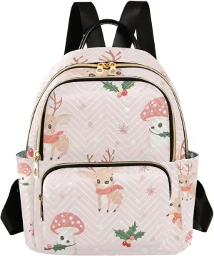 Cartoon Cute Brown Christmas Deer Mushroom 14 Inch trendy, stylish diaper bag backpack women's backpack purse for ladies,teen girls