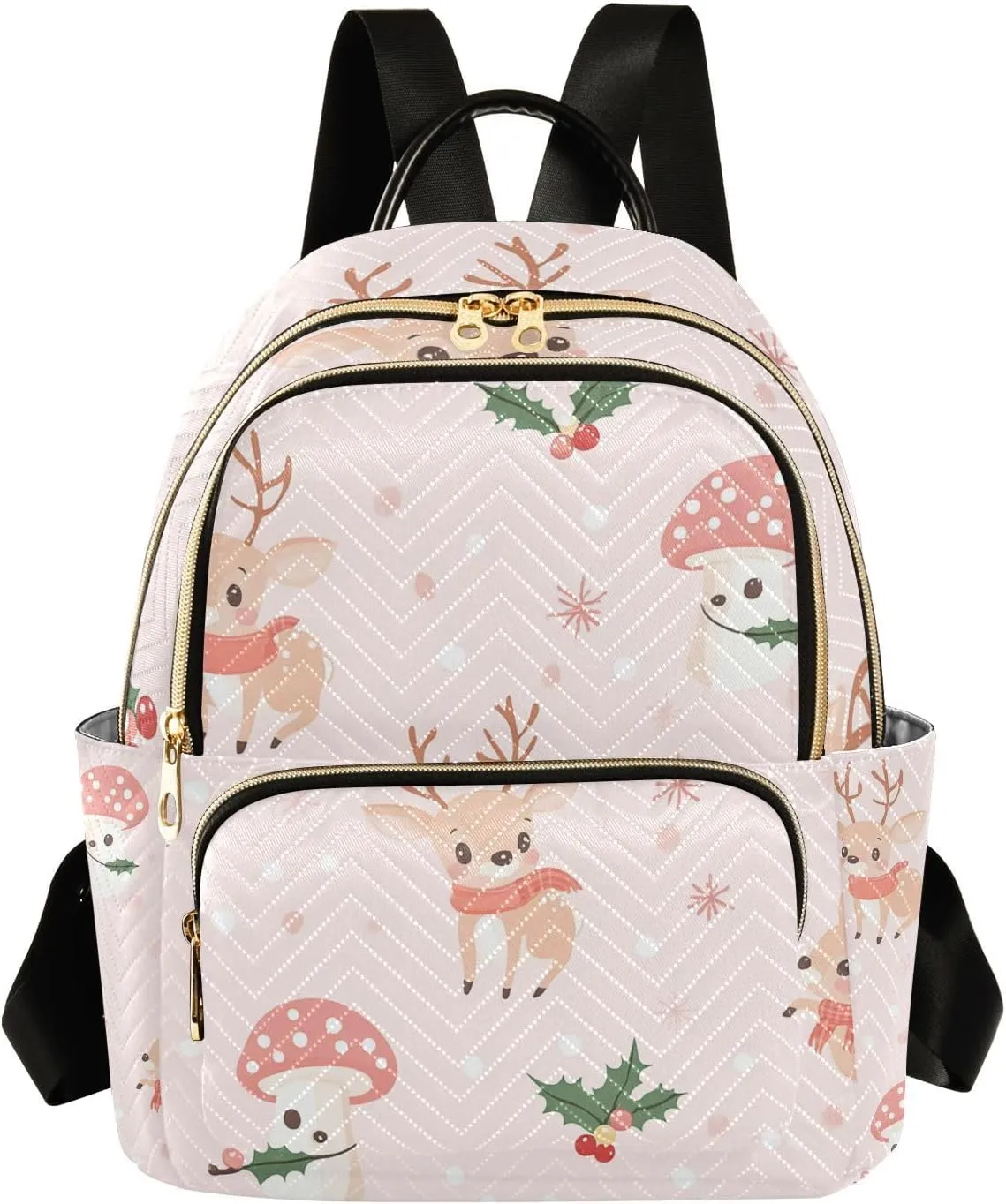 Cartoon Cute Brown Christmas Deer Mushroom 14 Inch trendy, stylish diaper bag backpack women's backpack purse for ladies,teen girls