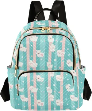 Cartoon Lamb Blue Andpink Stripes 14 Inch teen girls backpack for travel backpack diaper bag for travel&work