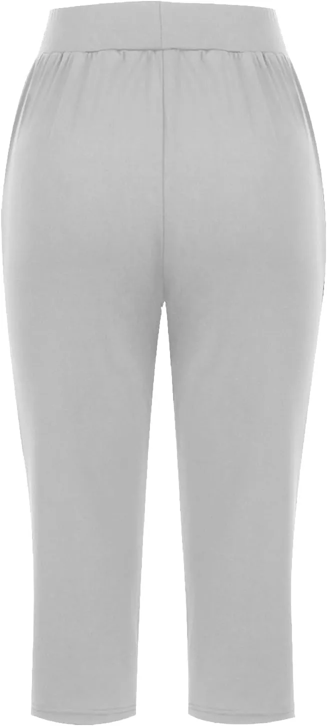 Casual Pants for Women 2 Piece Tummy Control Capri Yoga Pants Straight Leg Leggings Loose Fit Casual Work Pants