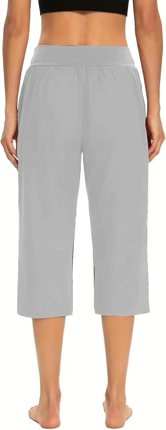 Casual Pants for Women 2 Piece Tummy Control Capri Yoga Pants Straight Leg Leggings Loose Fit Casual Work Pants