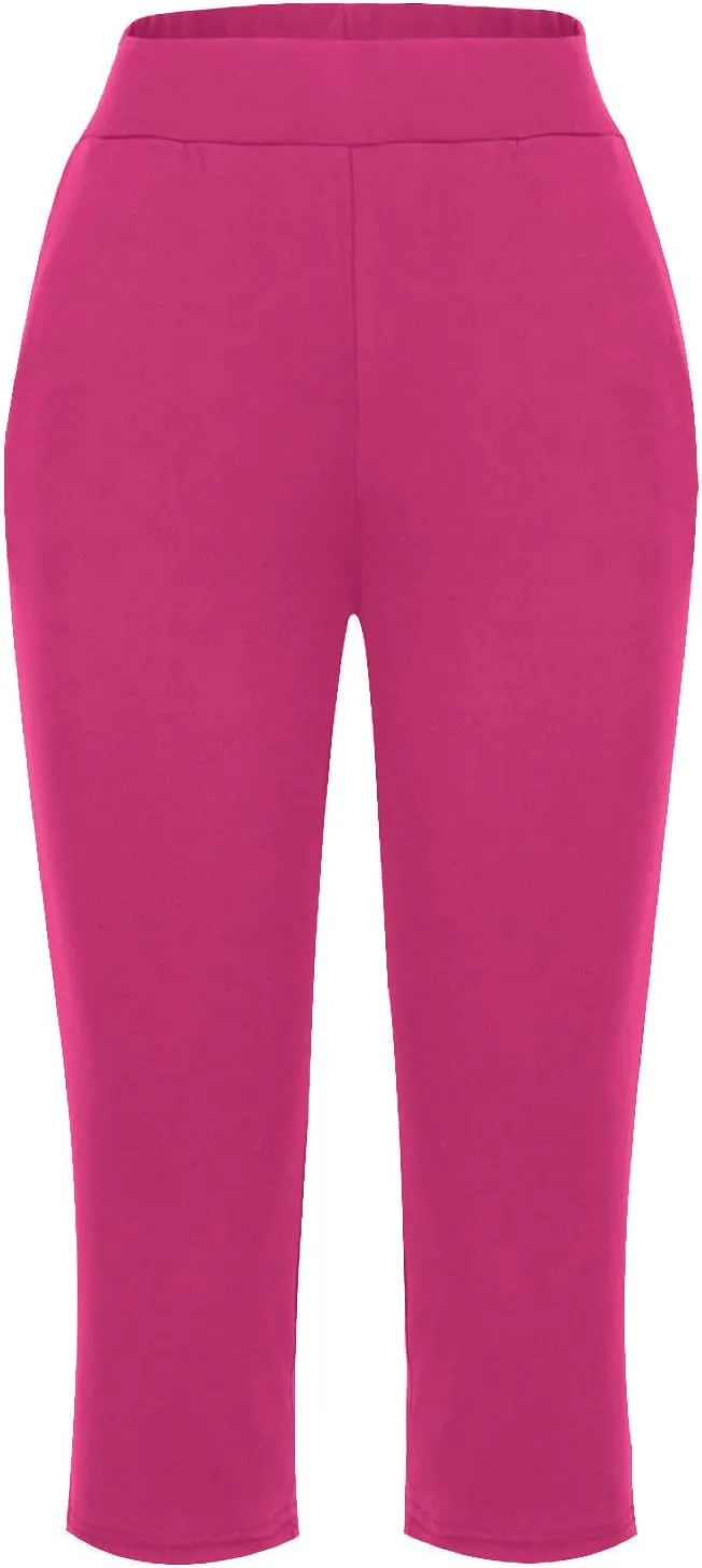 Casual Pants for Women 2 Piece Tummy Control Capri Yoga Pants Straight Leg Leggings Loose Fit Casual Work Pants