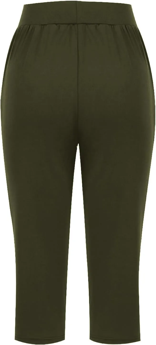 Casual Pants for Women 2 Piece Tummy Control Capri Yoga Pants Straight Leg Leggings Loose Fit Casual Work Pants