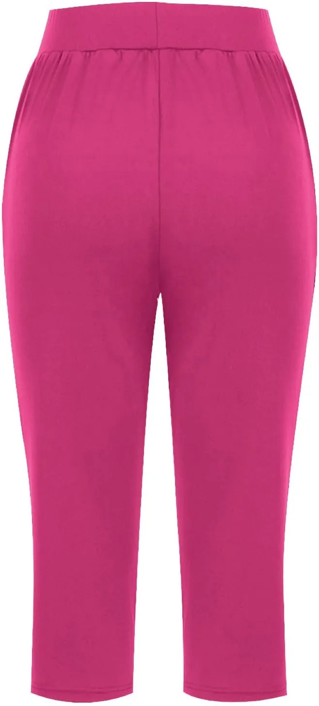 Casual Pants for Women 2 Piece Tummy Control Capri Yoga Pants Straight Leg Leggings Loose Fit Casual Work Pants