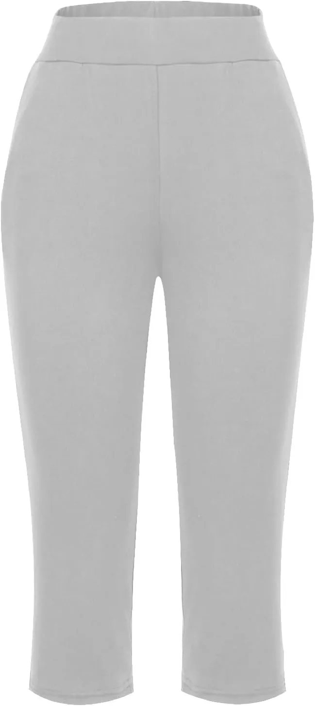 Casual Pants for Women 2 Piece Tummy Control Capri Yoga Pants Straight Leg Leggings Loose Fit Casual Work Pants