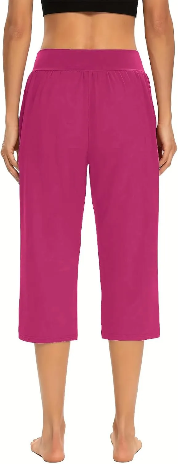 Casual Pants for Women 2 Piece Tummy Control Capri Yoga Pants Straight Leg Leggings Loose Fit Casual Work Pants