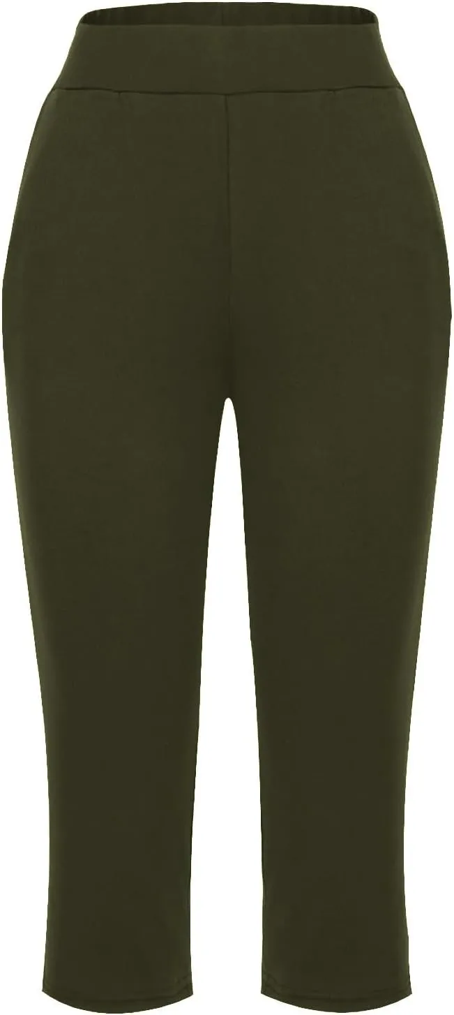 Casual Pants for Women 2 Piece Tummy Control Capri Yoga Pants Straight Leg Leggings Loose Fit Casual Work Pants