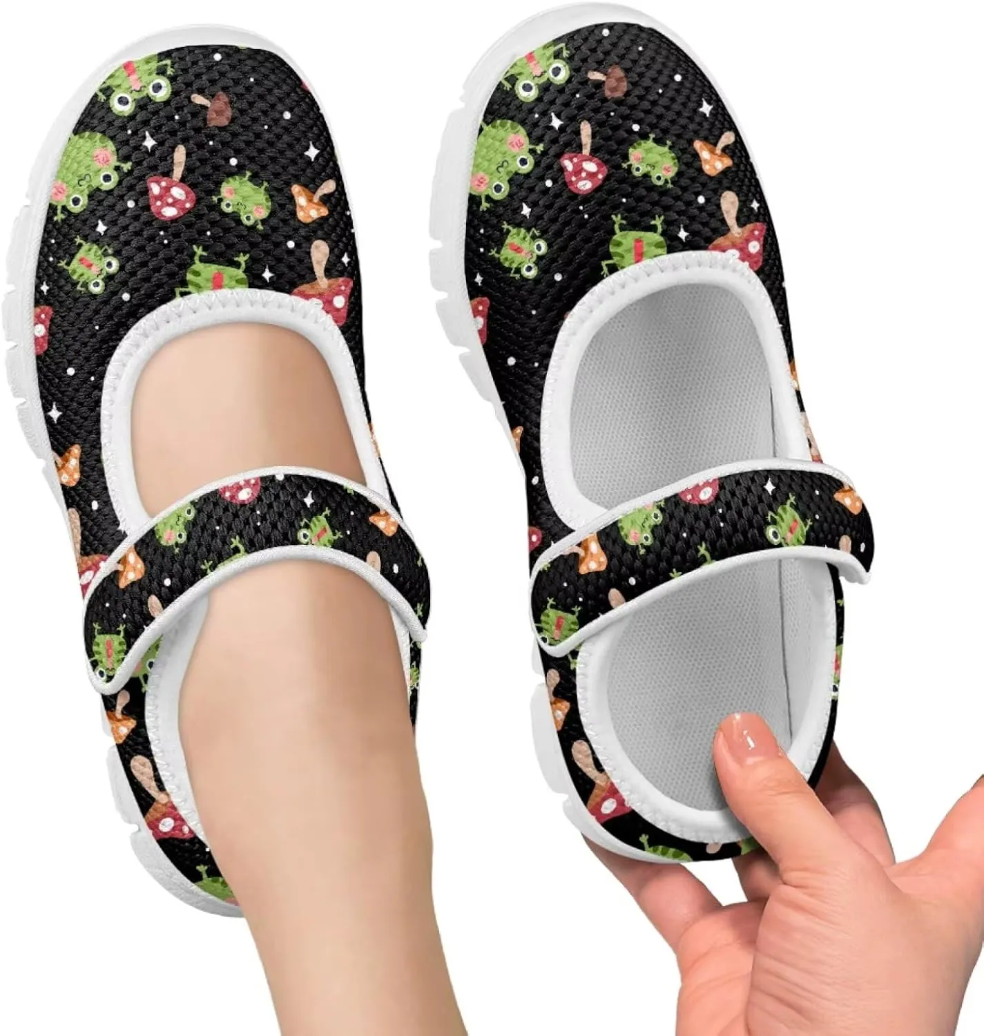 Child Sneakers Girls Mesh Mary Jane Flats Walking Shoes Breathable Mesh Shoe for School Soft Sole Casual Sneaker