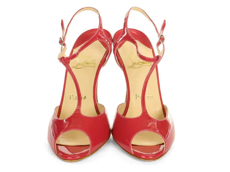 Christian Louboutin Raspberry Patent Ernesta T-Straps