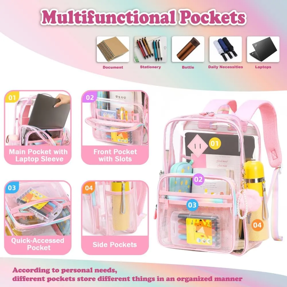 Clear Backpack for Girls Heavy Duty Transparent School Backpack Women See Through Backpack Work Stadium Security Clear Bookbag