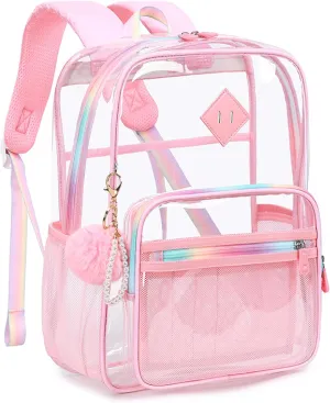 Clear Backpack for Girls Heavy Duty Transparent School Backpack Women See Through Backpack Work Stadium Security Clear Bookbag