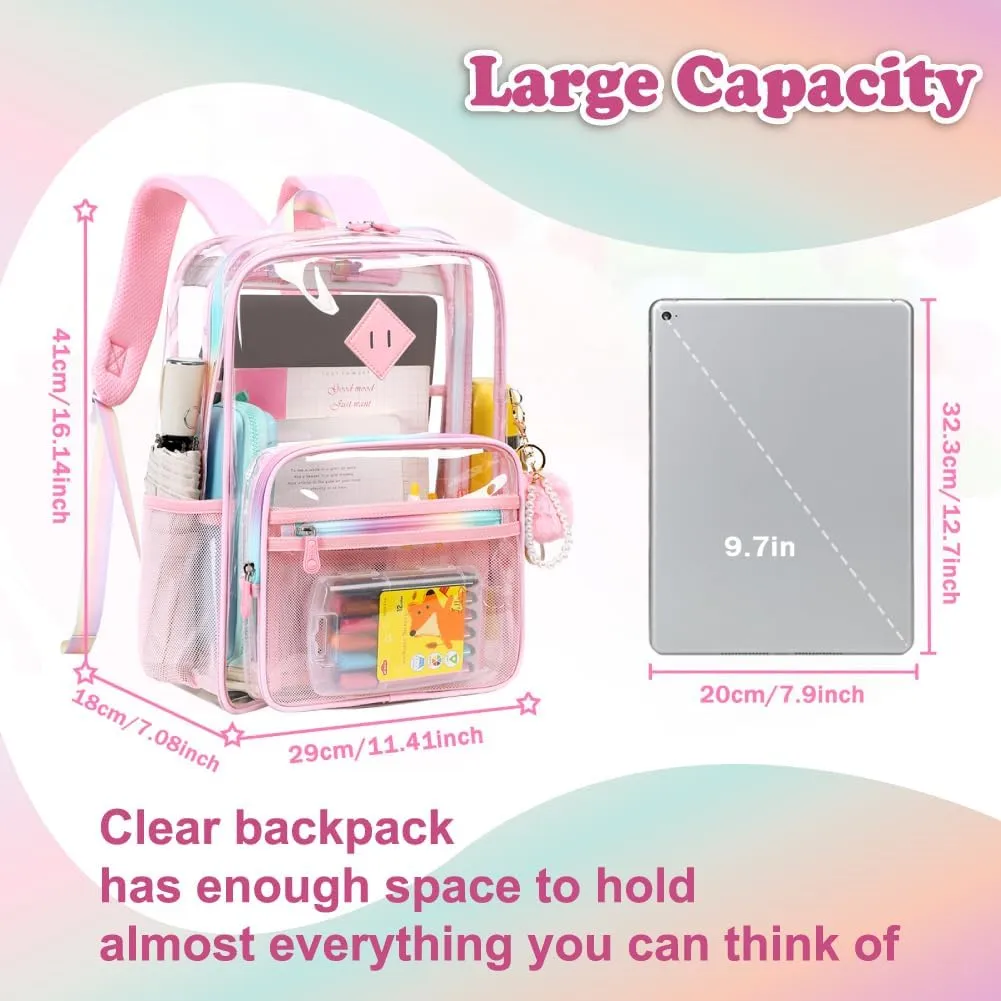 Clear Backpack for Girls Heavy Duty Transparent School Backpack Women See Through Backpack Work Stadium Security Clear Bookbag