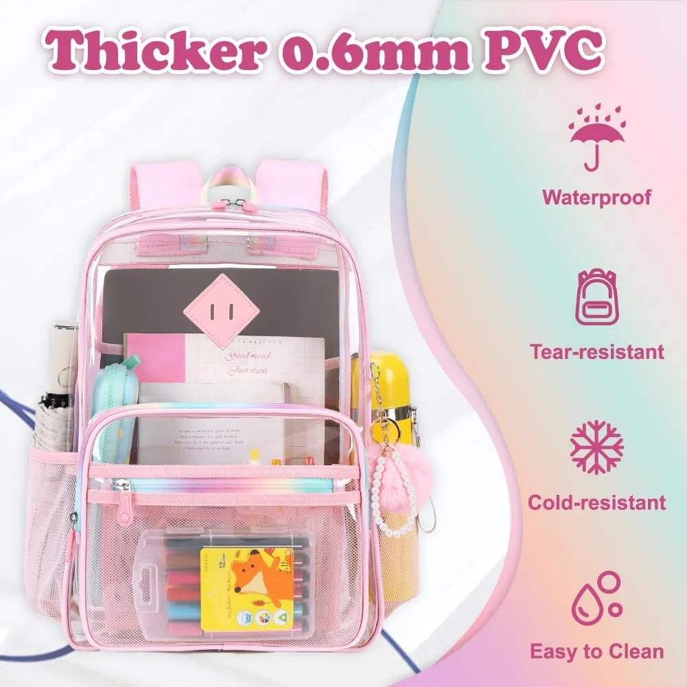 Clear Backpack for Girls Heavy Duty Transparent School Backpack Women See Through Backpack Work Stadium Security Clear Bookbag