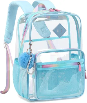 Clear Backpack for Girls - Heavy Duty Transparent School Backpack - Women's See Through Work & Stadium Security Clear Bookbag - Blue