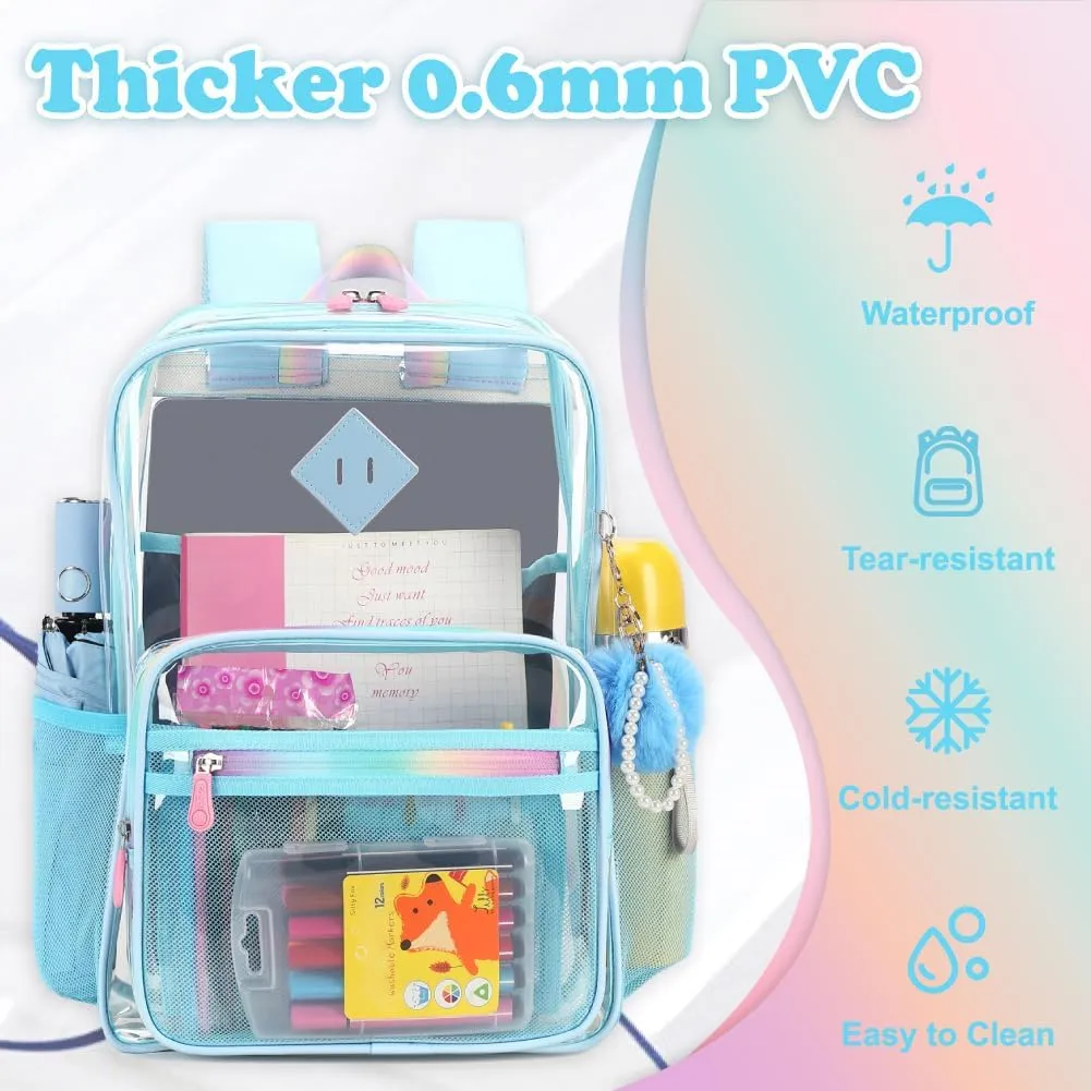 Clear Backpack for Girls - Heavy Duty Transparent School Backpack - Women's See Through Work & Stadium Security Clear Bookbag - Blue