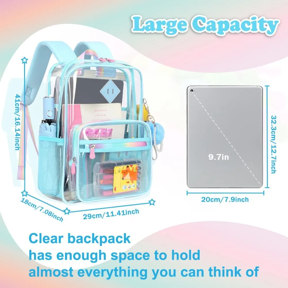 Clear Backpack for Girls - Heavy Duty Transparent School Backpack - Women's See Through Work & Stadium Security Clear Bookbag - Blue