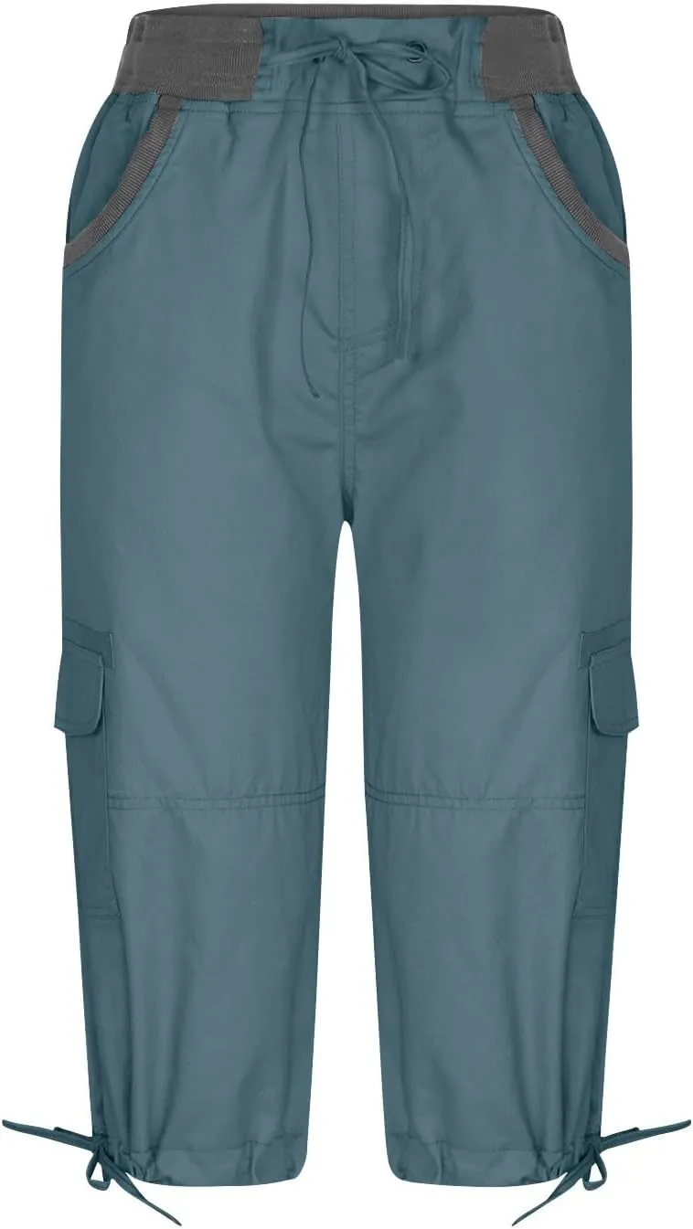 Cotton Cargo Capris for Women with Pockets Plus Size High Waisted Light Weight Hiking Travel Pants Trousers