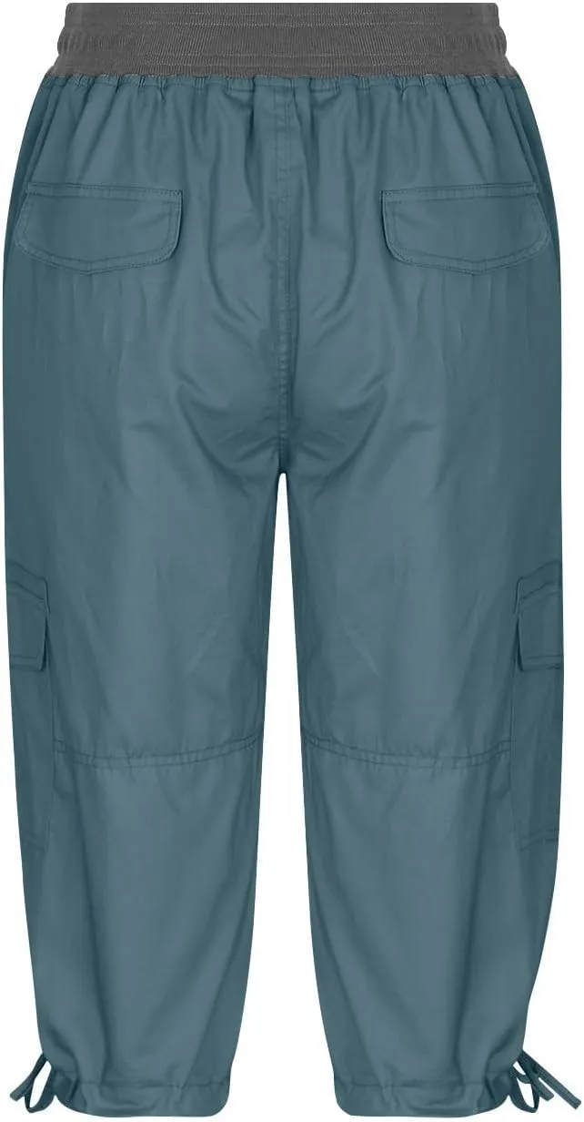 Cotton Cargo Capris for Women with Pockets Plus Size High Waisted Light Weight Hiking Travel Pants Trousers