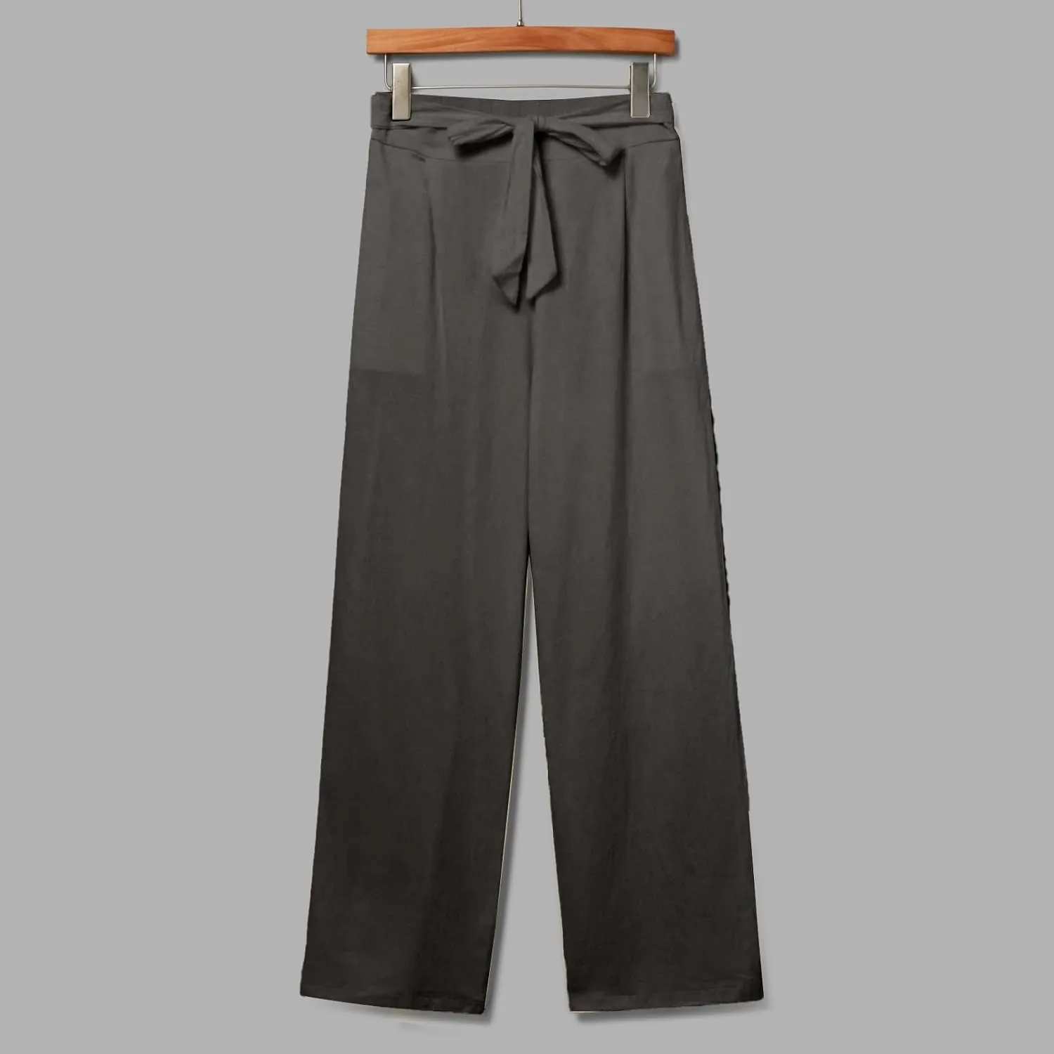 Cotton Linen Pant for Women Loose Fit High Waisted Plus Size Wide Leg Pants Tie Knot Summer Beach Pant with Pockets