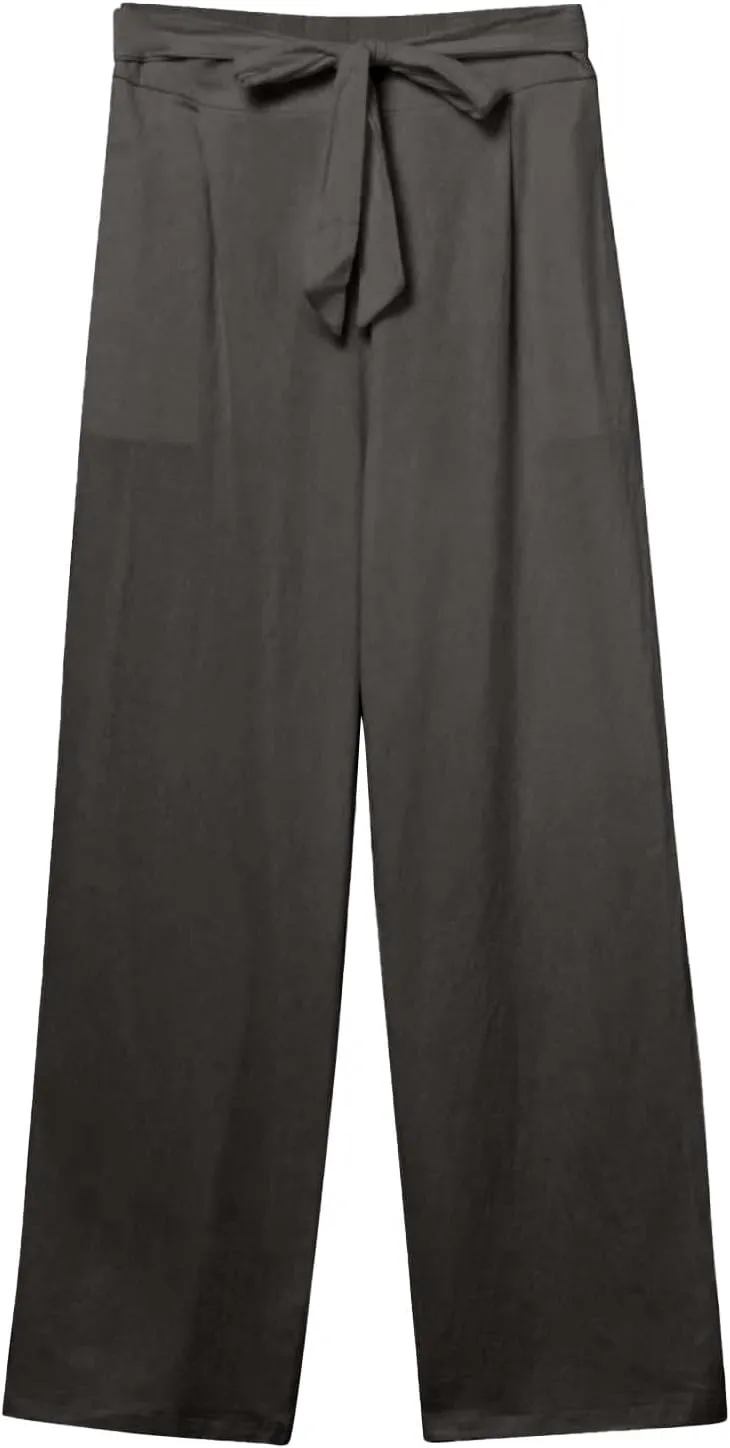 Cotton Linen Pant for Women Loose Fit High Waisted Plus Size Wide Leg Pants Tie Knot Summer Beach Pant with Pockets