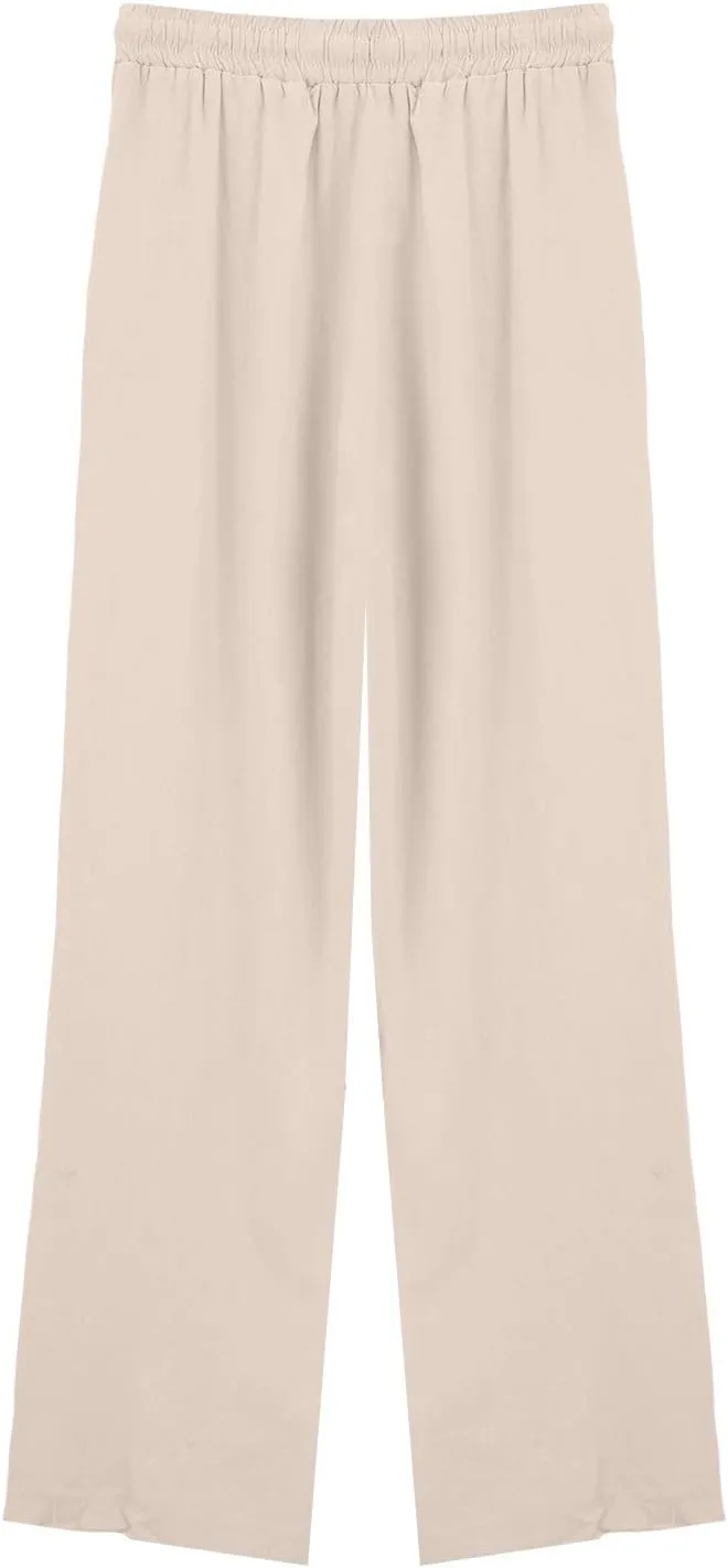 Cotton Linen Pants for Women Drawstring Elastic Waist Straight Leg Trousers Casual Spring and Summer Beach Pant