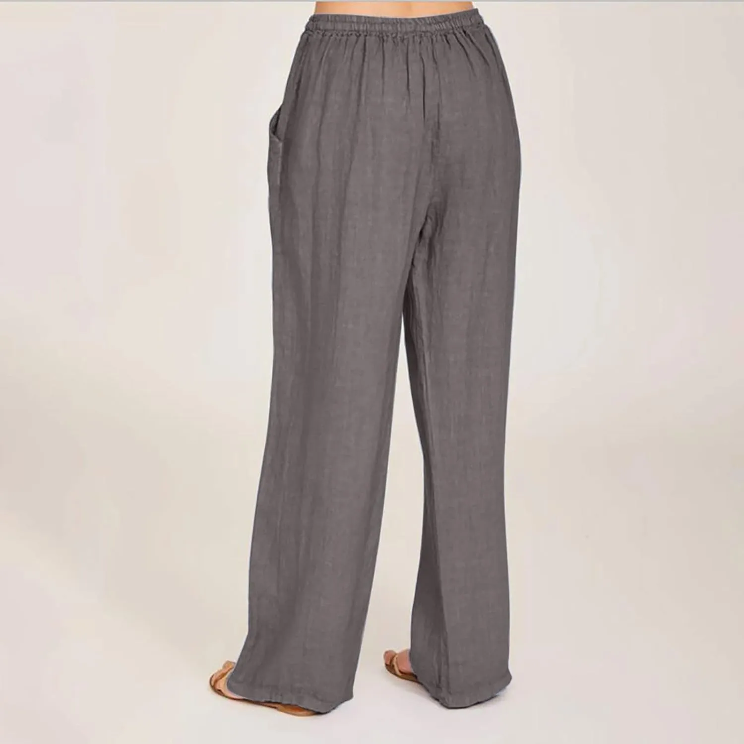 Cotton Linen Summer Pants Women Trendy Casual High Waist Drawstring Loose Fit Lightweight Long Palazzo Gauze Trousers