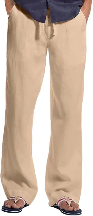 CRNTCEM Men's Straight Leg Linen Pants Breathable Outdoor Travel Beach Yoga Pants Going Out Casual Athletic Workout Sweatpant