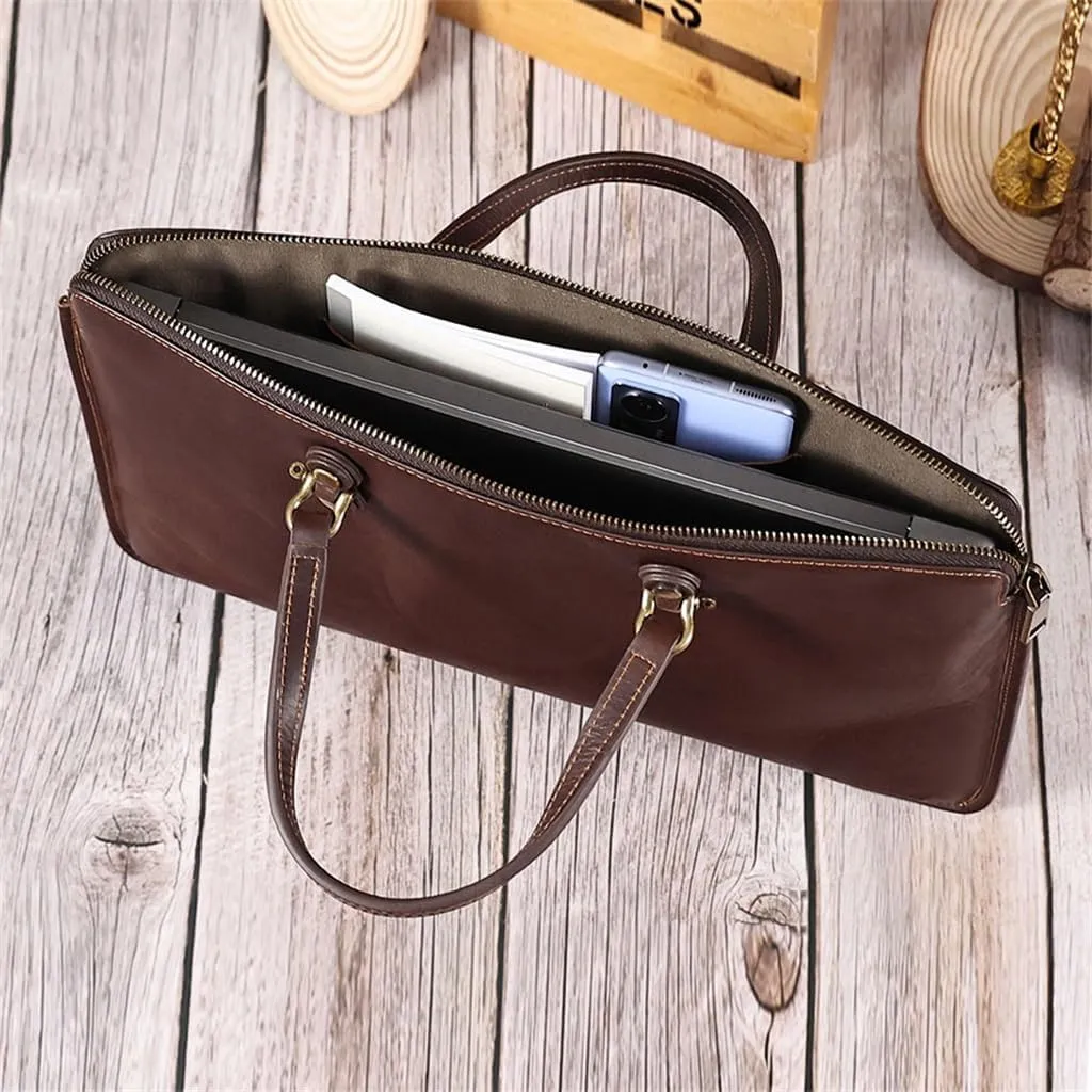 CSCDD Men's Business Retro Briefcase Commuter Leather Handbag Man Cowhide Thin Custom Notes Computer Bag Man's Bag