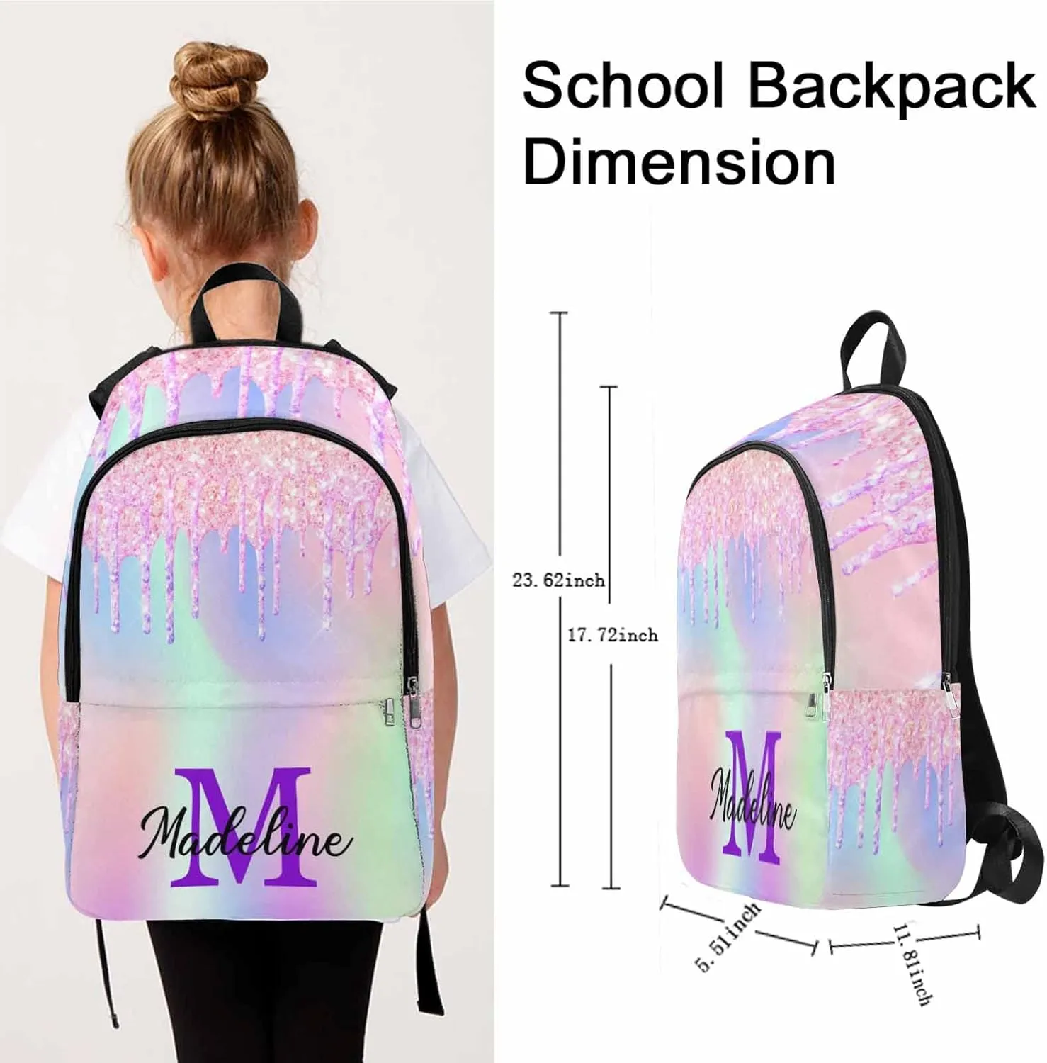 Custom Casual Unisex Daypack Bags Glitter Backpack Afro Princess College Shoulders Backpack with Name Travel Bookbags