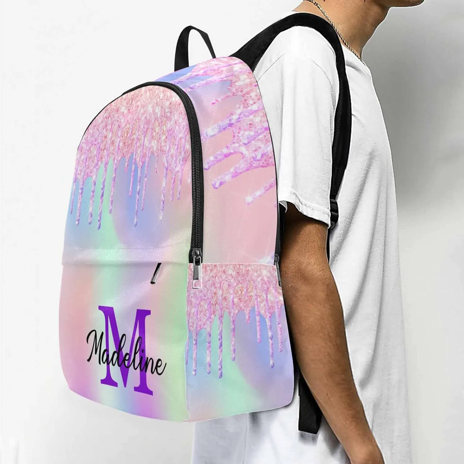 Custom Casual Unisex Daypack Bags Glitter Backpack Afro Princess College Shoulders Backpack with Name Travel Bookbags