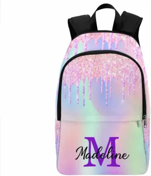 Custom Casual Unisex Daypack Bags Glitter Backpack Afro Princess College Shoulders Backpack with Name Travel Bookbags