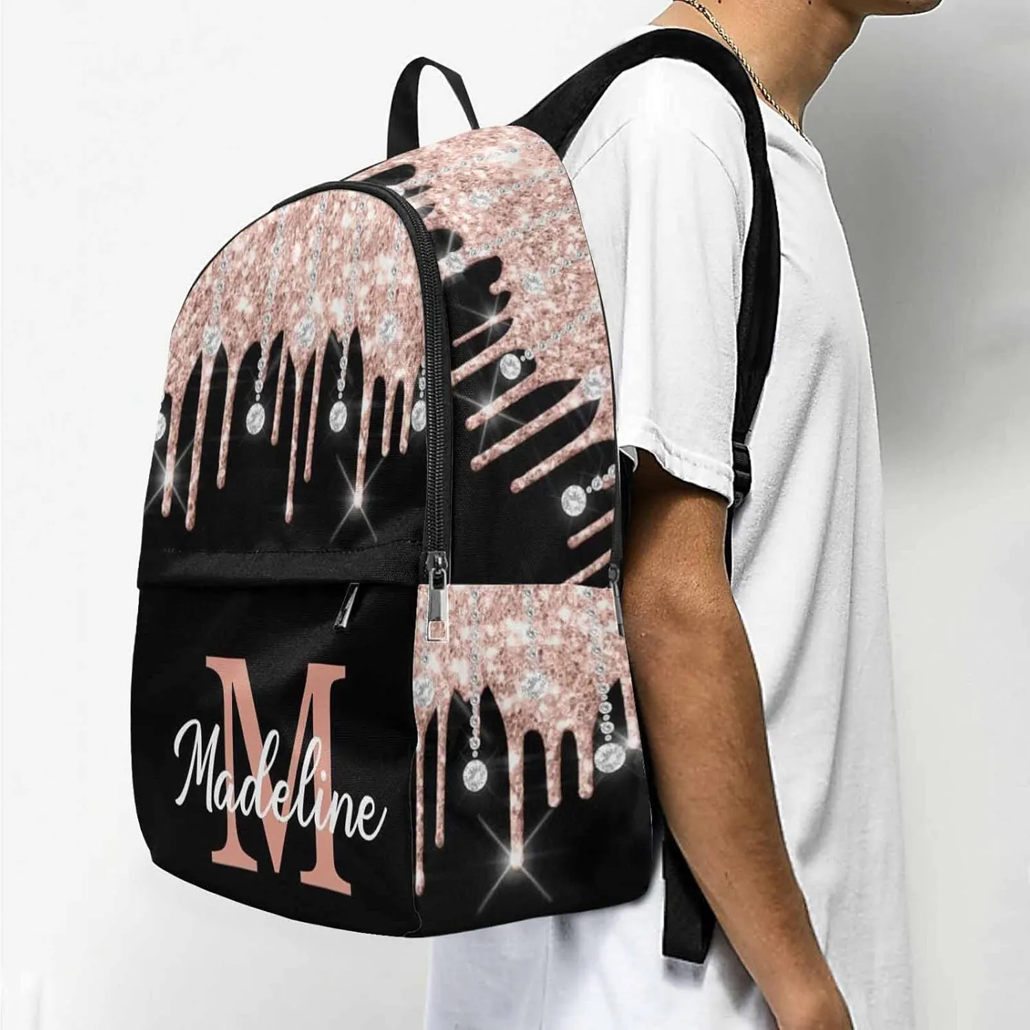 Custom Your Own Laptop Computer Backpack Glitter Drops Multi-Function Computer Bag for Hiking Camping Shopping to Niece from Uncle