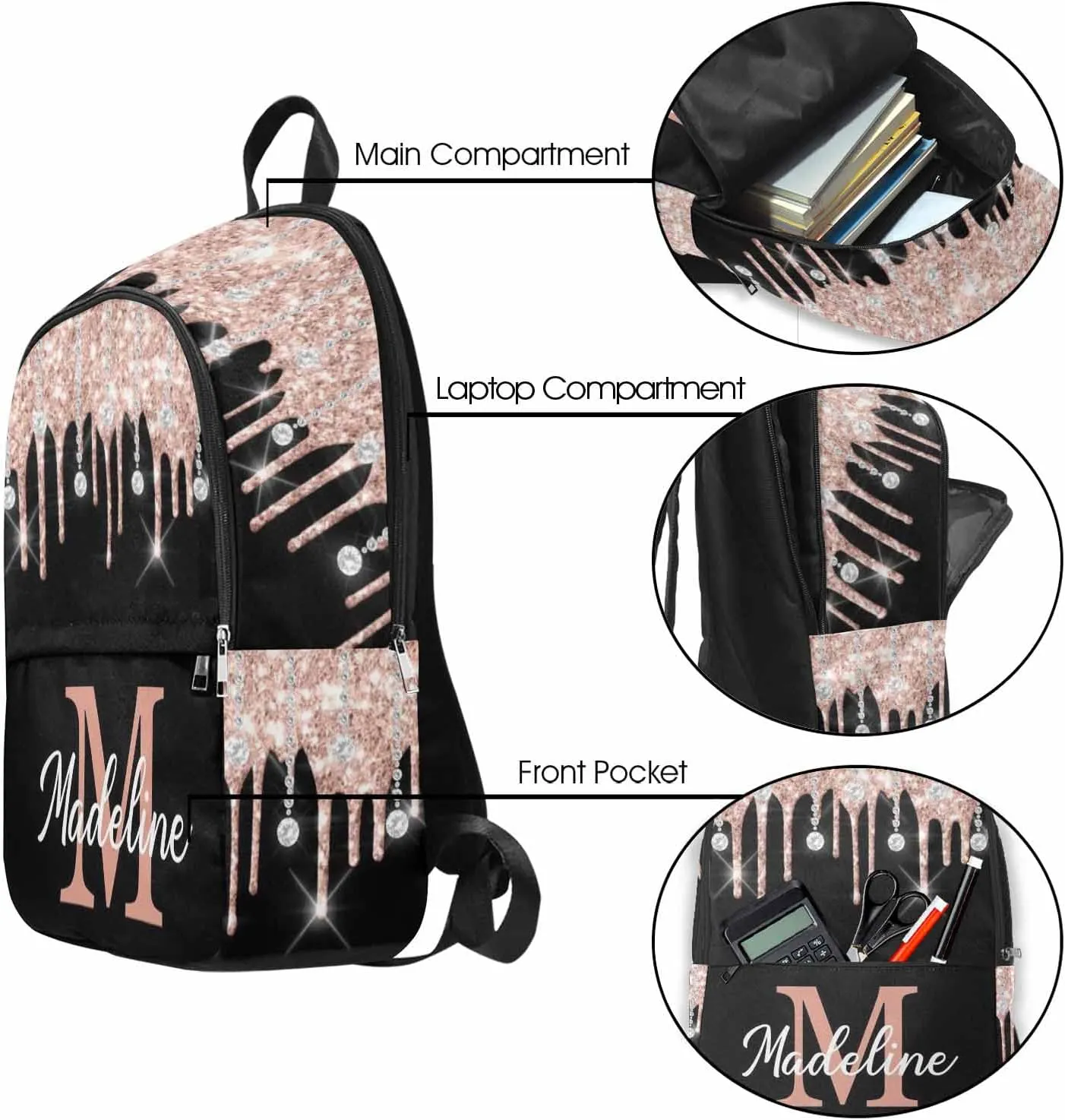 Custom Your Own Laptop Computer Backpack Glitter Drops Multi-Function Computer Bag for Hiking Camping Shopping to Niece from Uncle