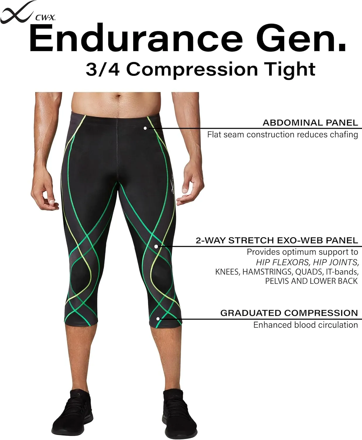CW-X Men's Endurance Generator Joint and Muscle Support 3/4 Compression Tight