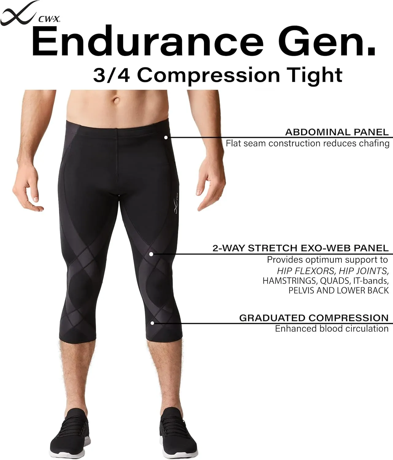 CW-X Men's Endurance Generator Joint and Muscle Support 3/4 Compression Tight