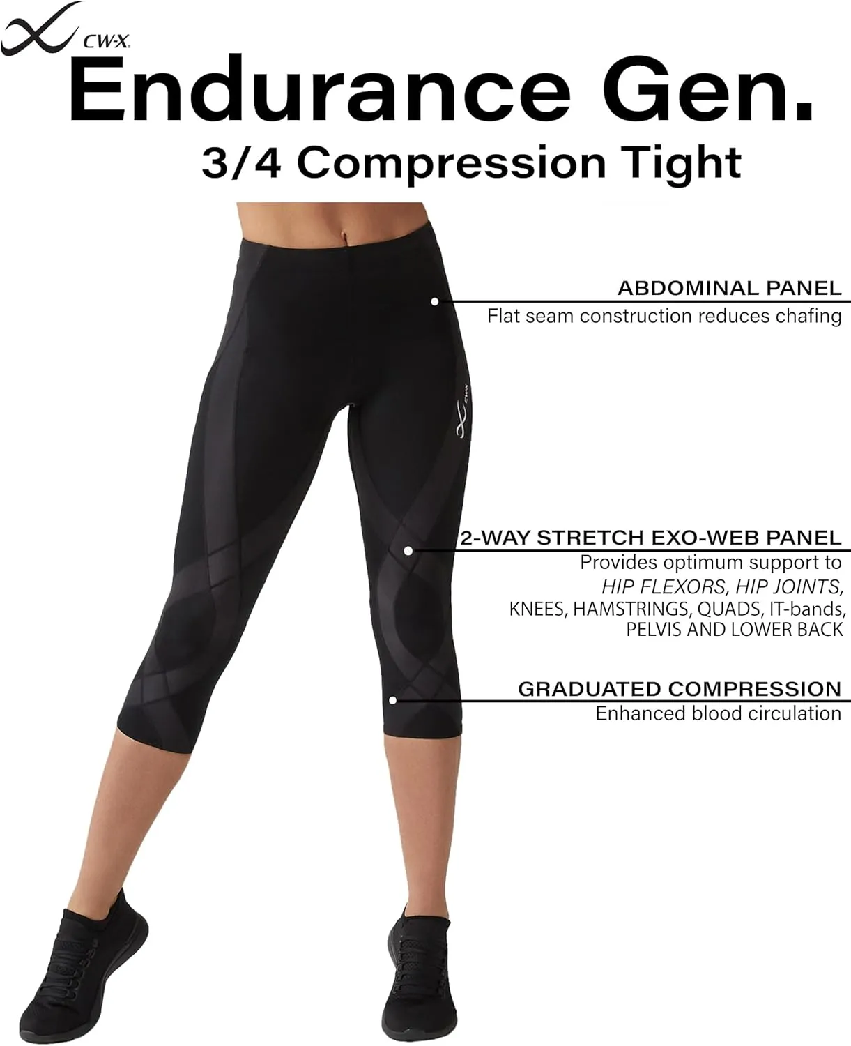 CW-X Women's Endurance Generator Joint and Muscle Support 3/4 Compression Tight, High Performance Capris for Running