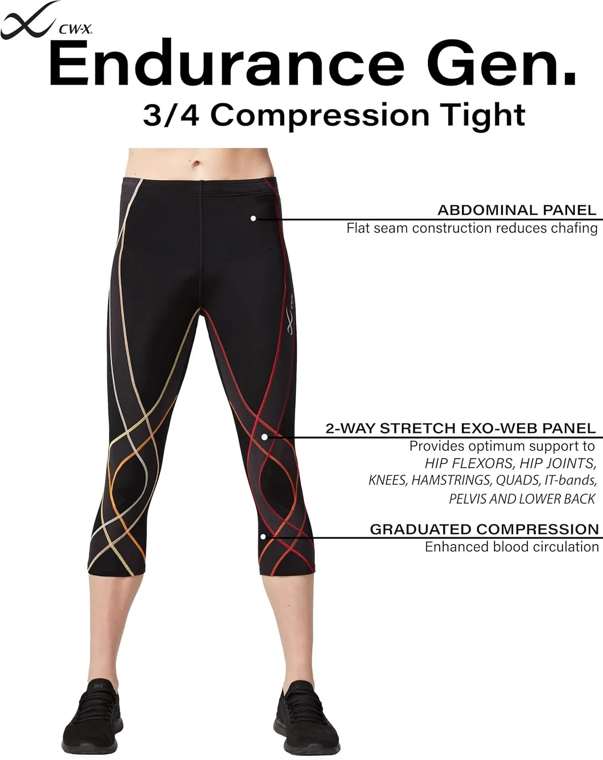 CW-X Women's Endurance Generator Joint and Muscle Support 3/4 Compression Tight, High Performance Capris for Running