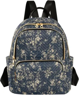 Dark Blue Vintage Flowers 14 Inch teen girls diaper bag backpack fashion backpacks for travel&work