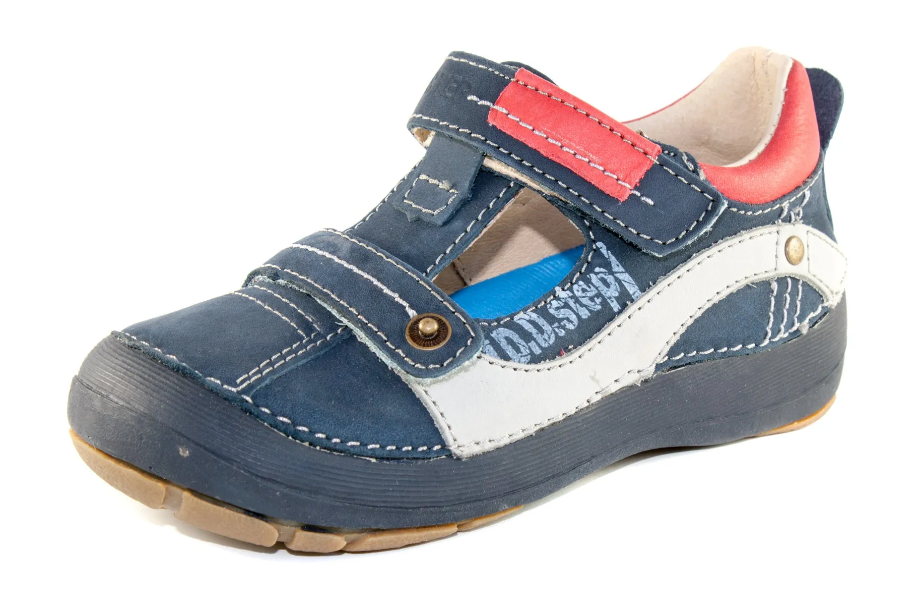 D.D. Step little kid double strap boy sandals/open shoes blue with red and white details size US 8.5-12