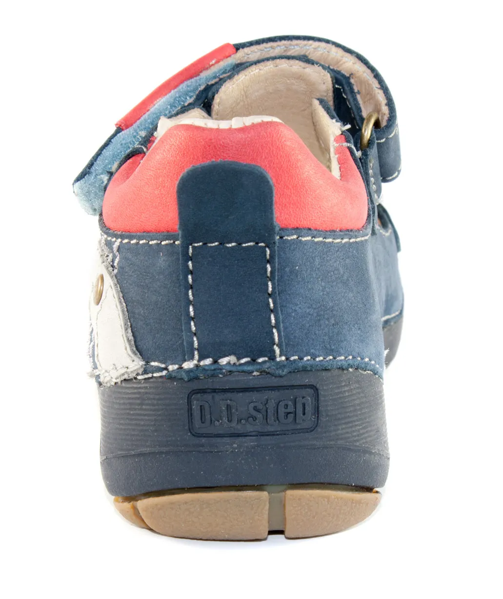 D.D. Step little kid double strap boy sandals/open shoes blue with red and white details size US 8.5-12