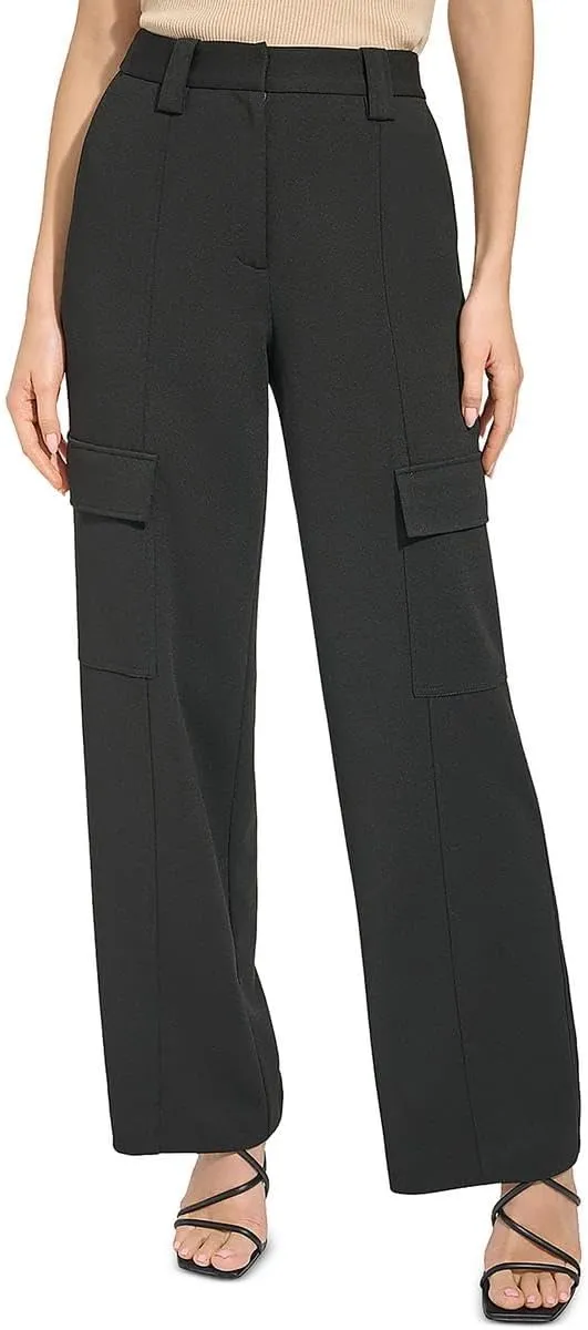 DKNY Womens Crepe Mid-Rise Wide Leg Pants Black 6