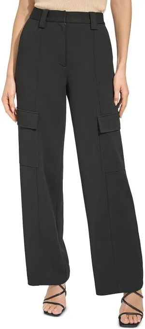 DKNY Womens Crepe Mid-Rise Wide Leg Pants Black 6